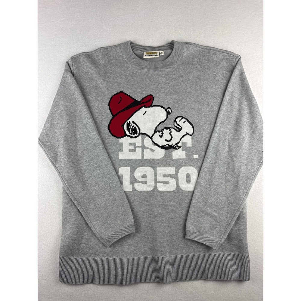 Aeropostale Peanuts Snoopy Est 1950 Gray Knit Pullover Sweater Mens Medium